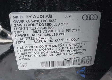 2023 Audi Q5 Premium Plus 45 Tfsi S Line Quattro from USA, damaged, VIN WA1EAAFY4P2172210